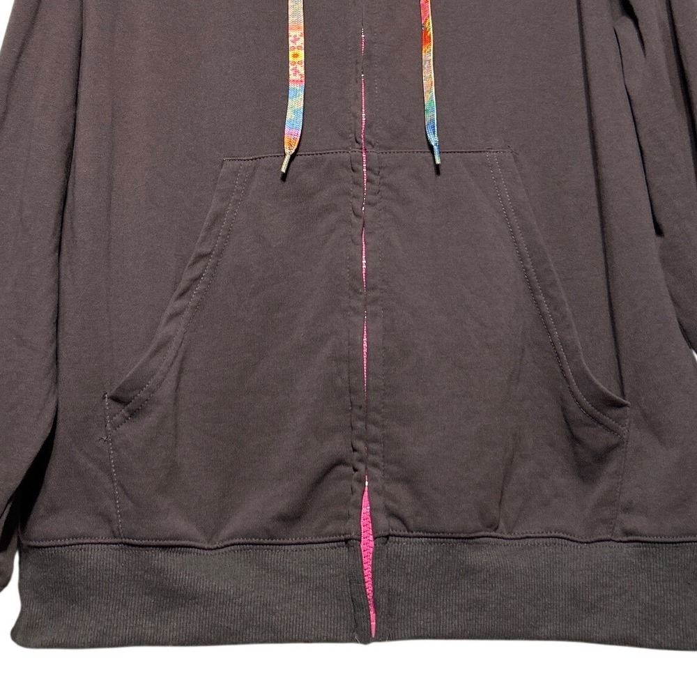 NATURAL LIFE Gray Zip-Up Hoodie with Multicolor Drawstrings - Picture 6 of 10